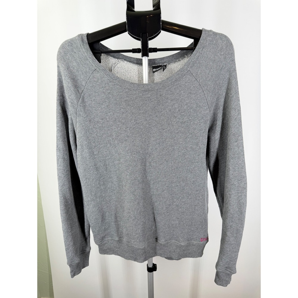 Cruel Girl Gray Sweatshirt Womens Medium Pink Embroidered Elbow Patches